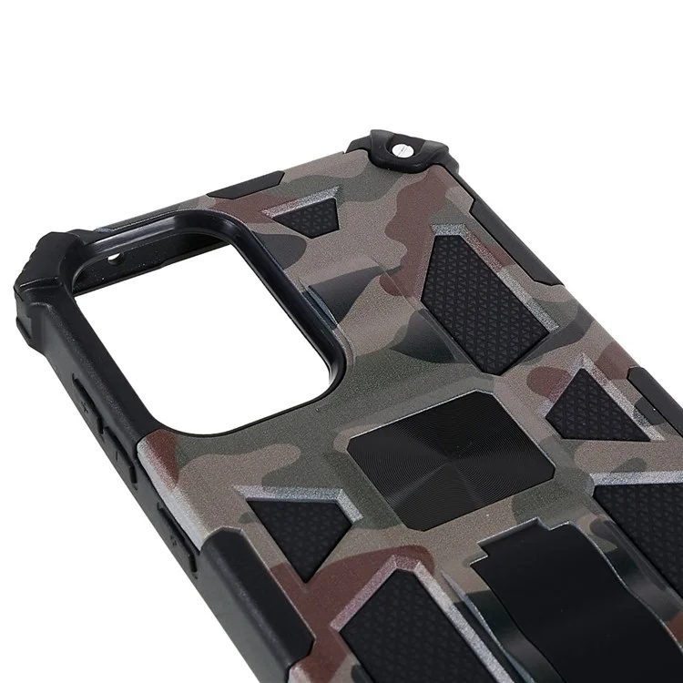 For Samsung Galaxy A73 5G Military Sturdy Kickstand Case Camouflage Pattern Heavy Duty PC + TPU Shock Absorption Cover - Army Green