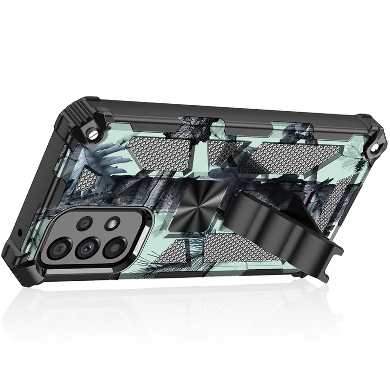 Camouflage Pattern Phone Protective Shell for Samsung Galaxy A33 5G, Magnet Sheet Design Phone Case with Kickstand - Blue