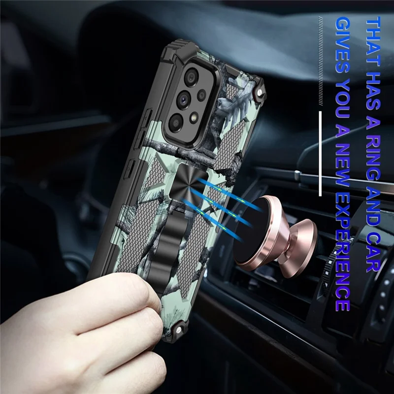 Camouflage Pattern Phone Protective Shell for Samsung Galaxy A33 5G, Magnet Sheet Design Phone Case with Kickstand - Blue