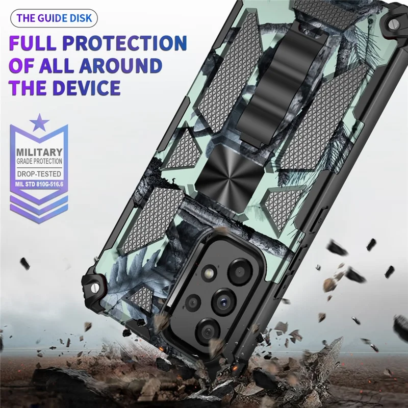 Camouflage Pattern Phone Protective Shell for Samsung Galaxy A33 5G, Magnet Sheet Design Phone Case with Kickstand - Blue