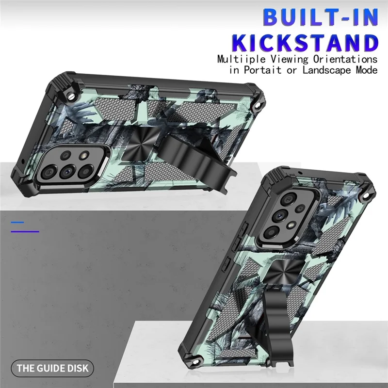 Camouflage Pattern Phone Protective Shell for Samsung Galaxy A33 5G, Magnet Sheet Design Phone Case with Kickstand - Blue