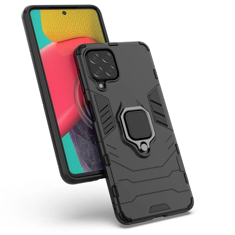 Per Samsung Galaxy M53 5G Custodia per telefono Supporto ad anello Supporto Ibrido Rigido PC Morbido TPU Custodia protettiva antiurto - Nero