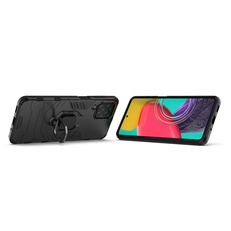 Für Samsung Galaxy M53 5G Phone Hülle Ringhalter Kickstand Hybrid Hard PC Soft TPU Stoßdichtschutzschutzabdeckung - Schwarz