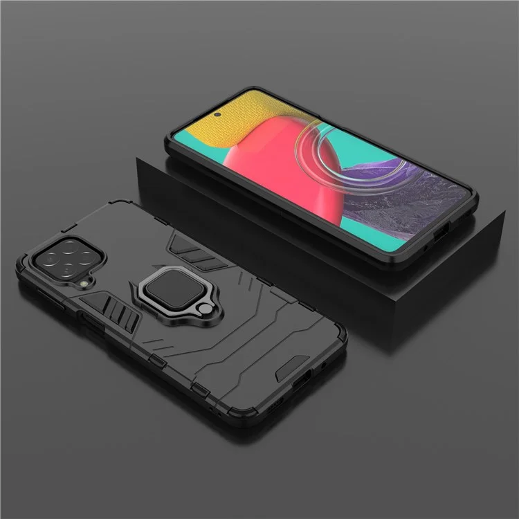 Für Samsung Galaxy M53 5G Phone Hülle Ringhalter Kickstand Hybrid Hard PC Soft TPU Stoßdichtschutzschutzabdeckung - Schwarz