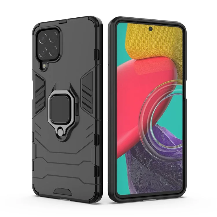 Für Samsung Galaxy M53 5G Phone Hülle Ringhalter Kickstand Hybrid Hard PC Soft TPU Stoßdichtschutzschutzabdeckung - Schwarz