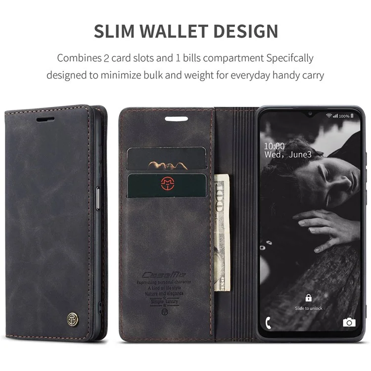 CASEME 013 Serie per Samsung Galaxy A23 5G (Versione globale) / Custodia telefonica 4G Borsa in pelle PU assorbita automaticamente Portafoglio Foldable Stand Custodia per telefono - Nero