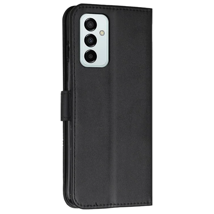 For Samsung Galaxy M23 5G/F23 5G PU Leather TPU Interior Case Stand Feature Magnetic Folio Book Folding Stitching Cover with Strap - Black