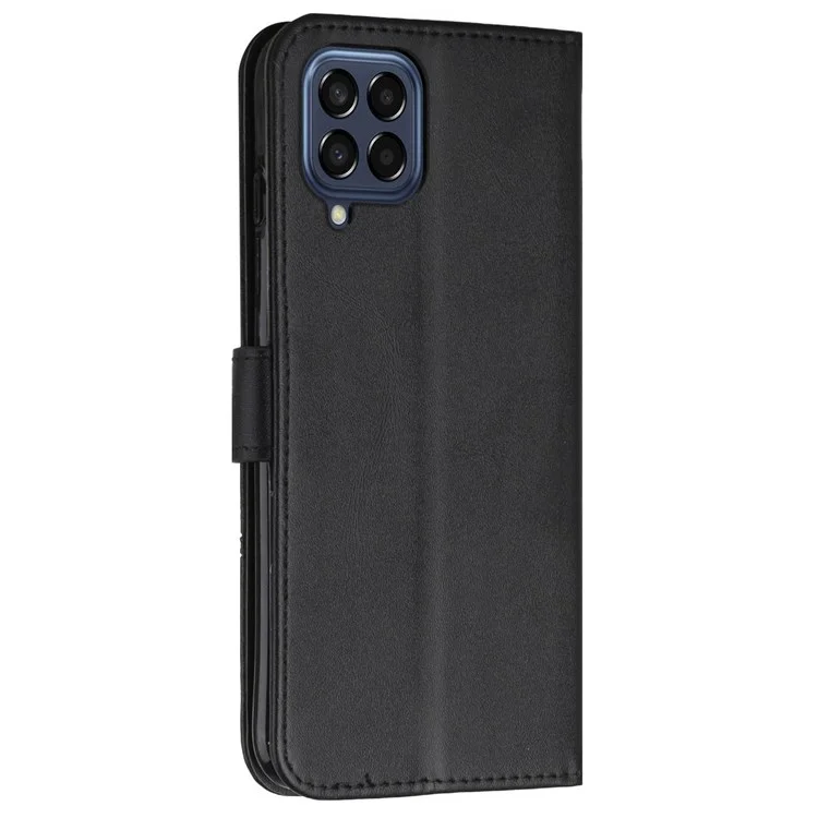 For Samsung Galaxy M53 5G PU Leather Phone Case Shock Absorbing Wallet Stand Flip Stitching Cover with Strap - Black