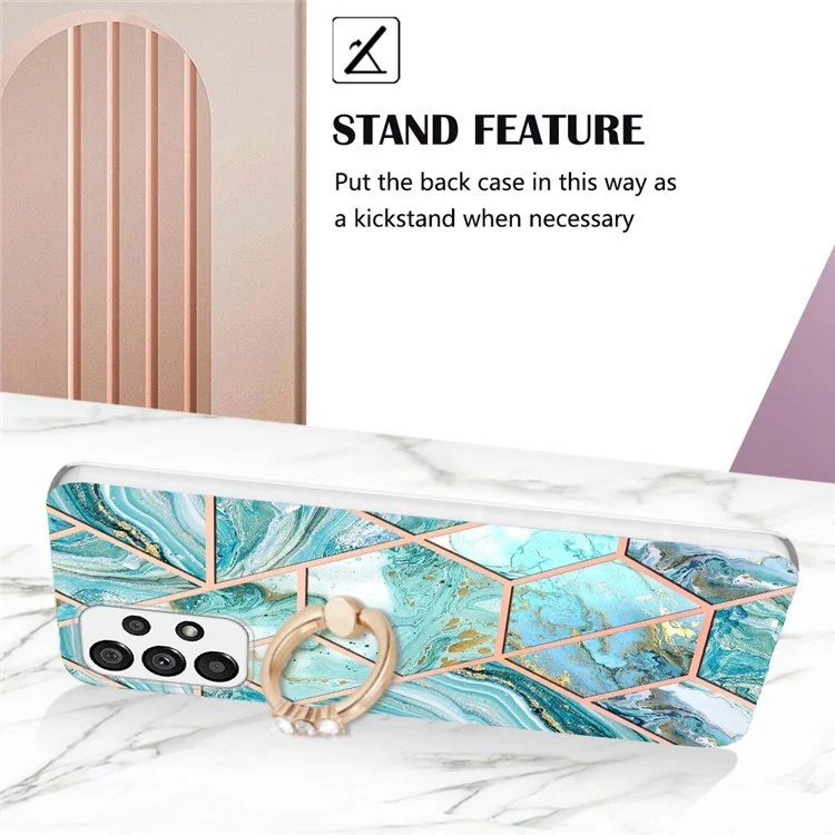 For Samsung Galaxy A13 4G, Back Cover with Ring Kickstand Splicing Marble Pattern TPU Case - Blue