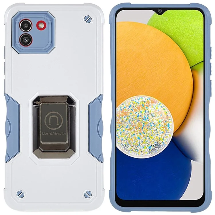 For Samsung Galaxy A03 (164.2 x 75.9 x 9.1mm) Phone Case Kickstand Dual Layer Hard PC Soft TPU Shockproof Protective Cover - Silver
