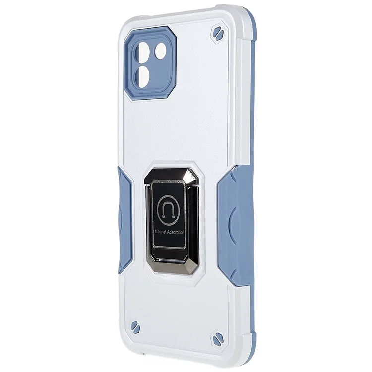 For Samsung Galaxy A03 (164.2 x 75.9 x 9.1mm) Phone Case Kickstand Dual Layer Hard PC Soft TPU Shockproof Protective Cover - Silver