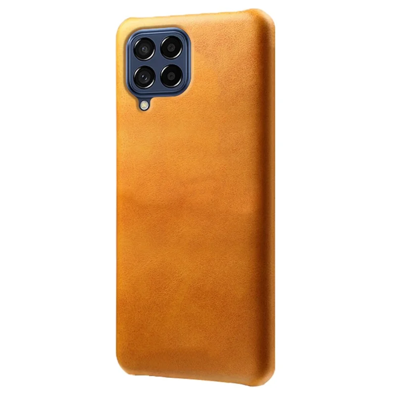 For Samsung Galaxy M53 5G Phone Protector All-round Shockproof Textured PU Leather Coated PC Phone Case - Orange