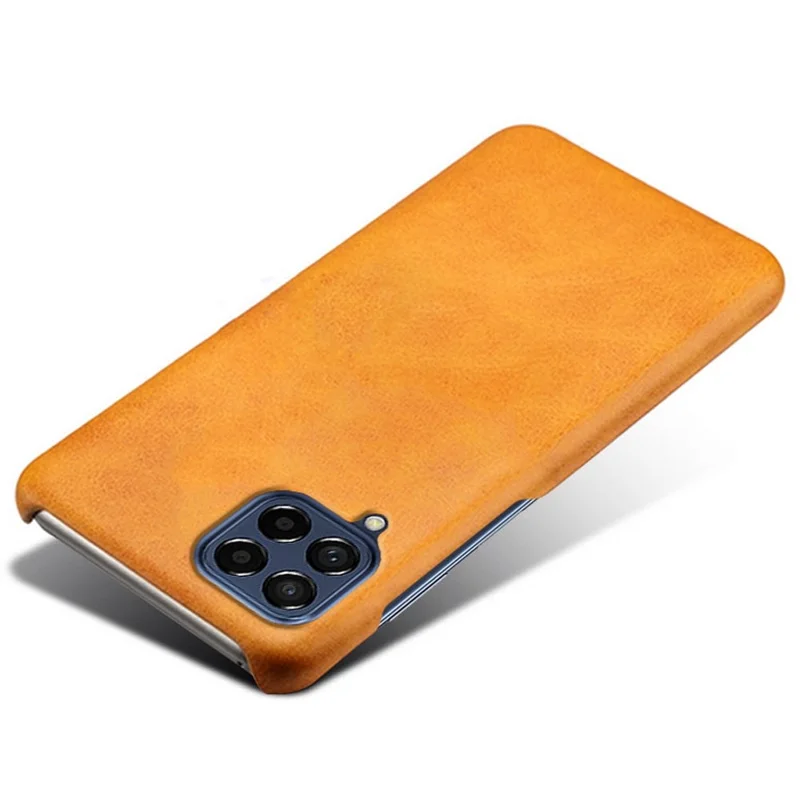 For Samsung Galaxy M53 5G Phone Protector All-round Shockproof Textured PU Leather Coated PC Phone Case - Orange