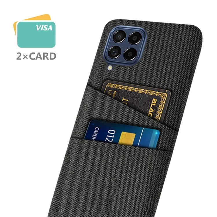 Cloth Texture Protective Case for Samsung Galaxy M53 5G, Hard PC + Cloth Back Cover with Dual Card Slot - Black