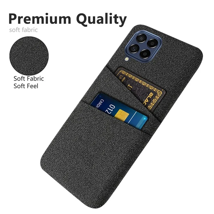 Cloth Texture Protective Case for Samsung Galaxy M53 5G, Hard PC + Cloth Back Cover with Dual Card Slot - Black