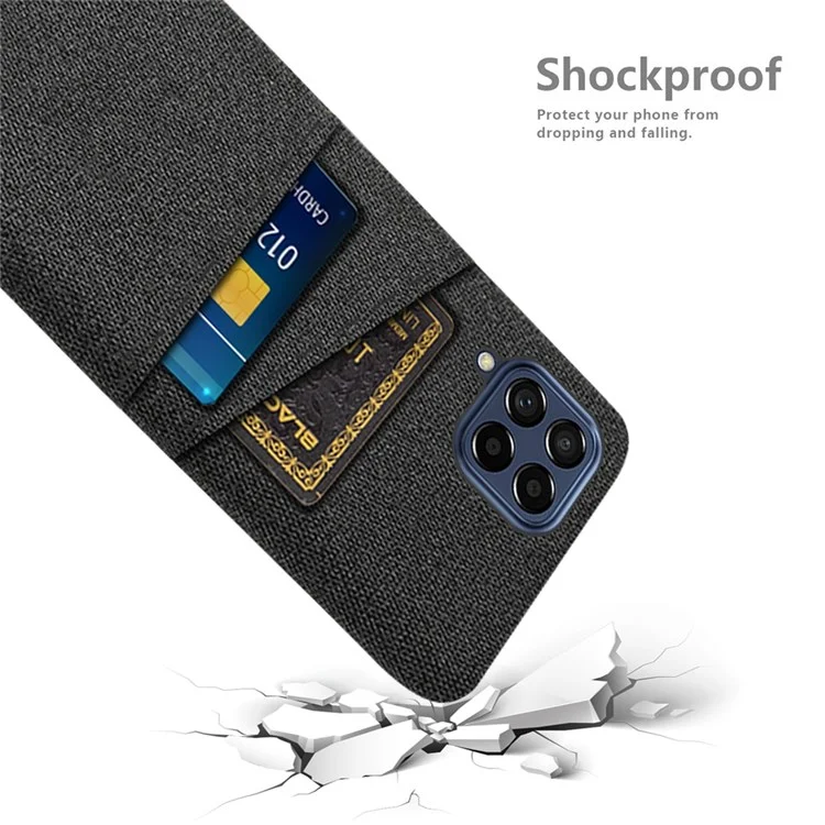 Cloth Texture Protective Case for Samsung Galaxy M53 5G, Hard PC + Cloth Back Cover with Dual Card Slot - Black