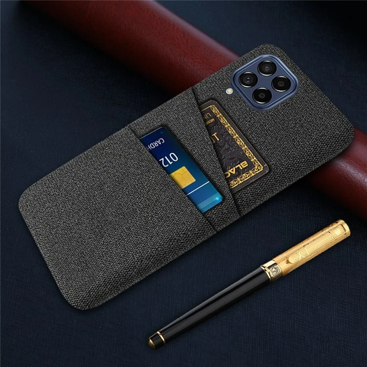 Cloth Texture Protective Case for Samsung Galaxy M53 5G, Hard PC + Cloth Back Cover with Dual Card Slot - Black