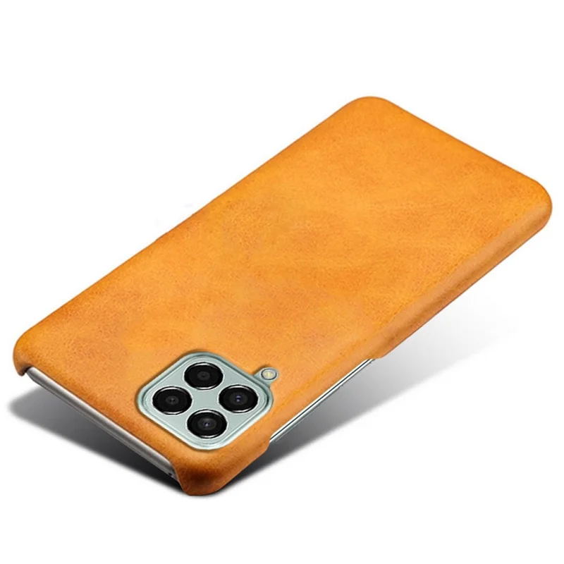 For Samsung Galaxy M33 5G (Global Version) Textured PU Leather Coated PC Phone Case Back Guard Shell - Orange