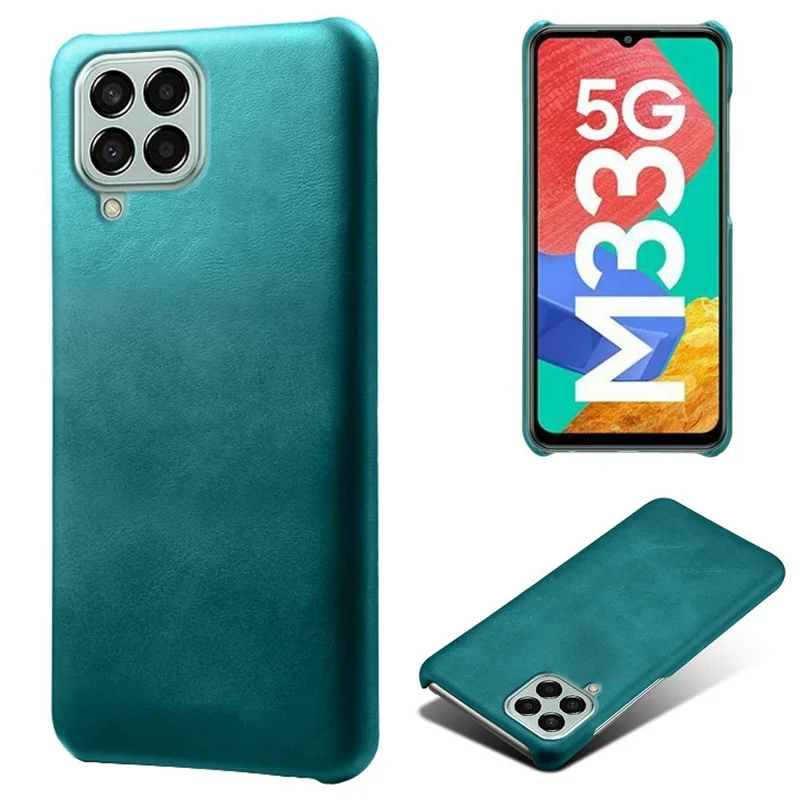 Pour Samsung Galaxy M33 5G (version Globale) Texturé PU En Cuir Enduit PC Téléphone Back Guard Shell - Vert