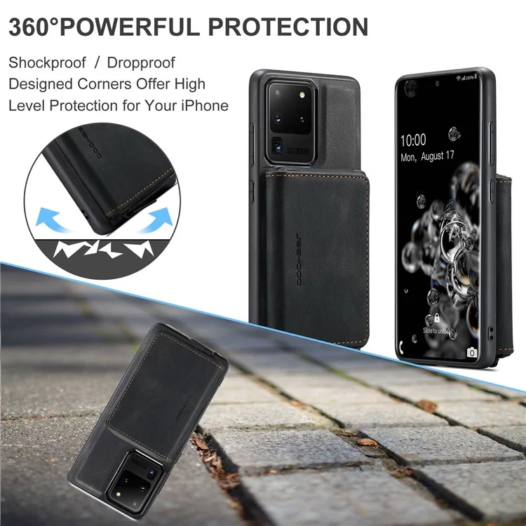 Jeehood Para Samsung Galaxy S20 Ultra 4G/S20 Ultra 5G Zipper Wallet PU Cuero Cubierta TPU Case de Teléfono Desmontable - Negro