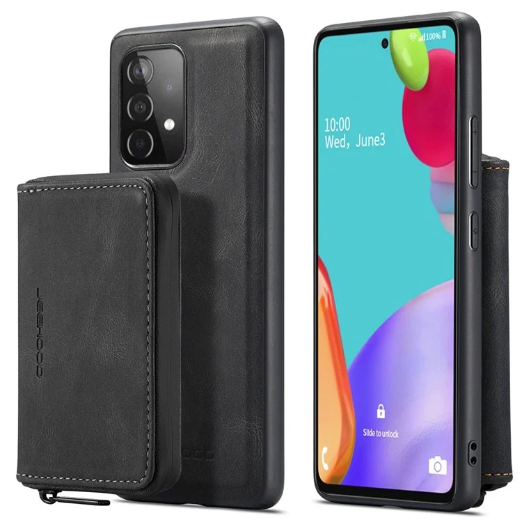 JEEHOOD For Samsung Galaxy A73 5G Detachable 2-in-1 Phone Case Magnetic Zipper Wallet Leather Coated TPU Shell with Kickstand - Black