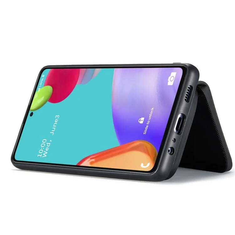 JEEHOOD For Samsung Galaxy A73 5G Detachable 2-in-1 Phone Case Magnetic Zipper Wallet Leather Coated TPU Shell with Kickstand - Black