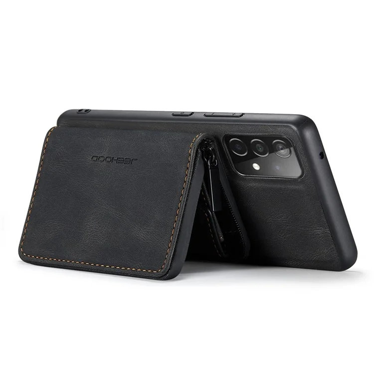 JEEHOOD For Samsung Galaxy A73 5G Detachable 2-in-1 Phone Case Magnetic Zipper Wallet Leather Coated TPU Shell with Kickstand - Black