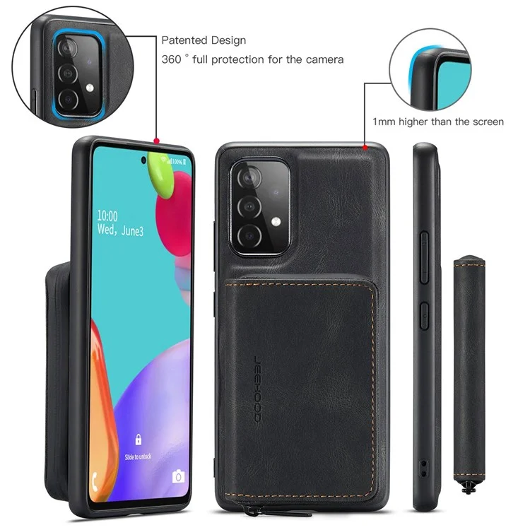 JEEHOOD For Samsung Galaxy A33 5G Zipper Wallet Kickstand Phone Case Detachable Magnetic Absorption Leather Coated TPU Cover - Black