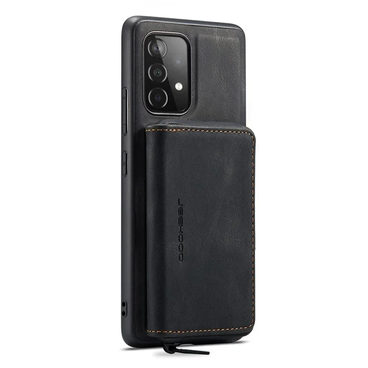 JEEHOOD For Samsung Galaxy A33 5G Zipper Wallet Kickstand Phone Case Detachable Magnetic Absorption Leather Coated TPU Cover - Black