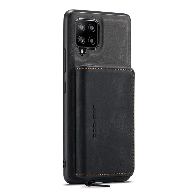 JEEHOOD For Samsung Galaxy A22 4G (EU Version) Kickstand Phone Case Detachable Zipper Wallet Leather Coated TPU Cover - Black