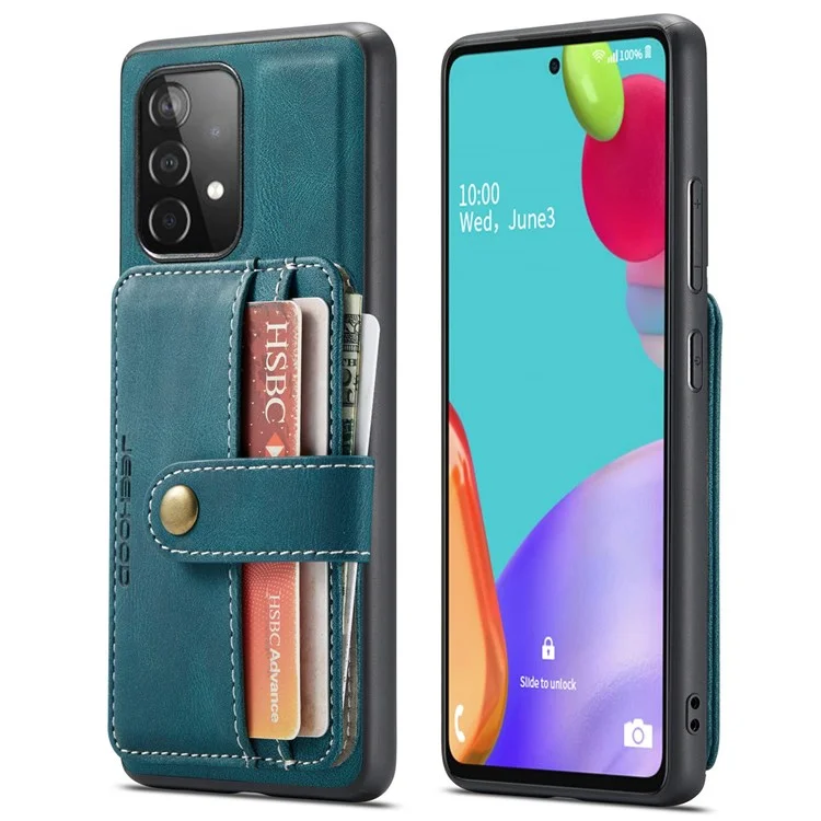 JEEHOOD for Samsung Galaxy A53 5G Detachable 2-in-1 Wallet Design RFID Blocking Leather Coated TPU Phone Case Cover - Blue