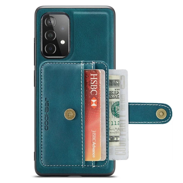 JEEHOOD for Samsung Galaxy A53 5G Detachable 2-in-1 Wallet Design RFID Blocking Leather Coated TPU Phone Case Cover - Blue