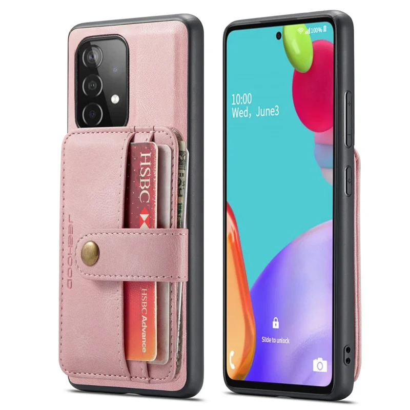 JEEHOOD for Samsung Galaxy A53 5G Detachable 2-in-1 Wallet Design RFID Blocking Leather Coated TPU Phone Case Cover - Pink