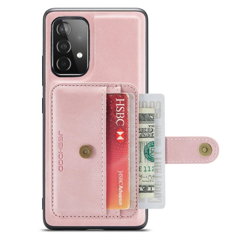 JEEHOOD for Samsung Galaxy A53 5G Detachable 2-in-1 Wallet Design RFID Blocking Leather Coated TPU Phone Case Cover - Pink