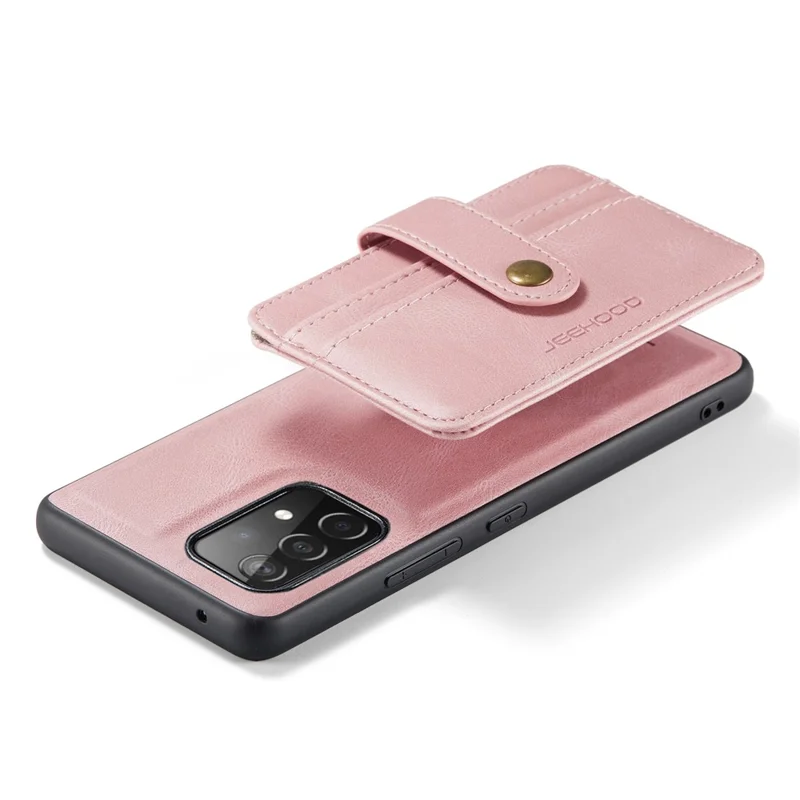 JEEHOOD for Samsung Galaxy A53 5G Detachable 2-in-1 Wallet Design RFID Blocking Leather Coated TPU Phone Case Cover - Pink