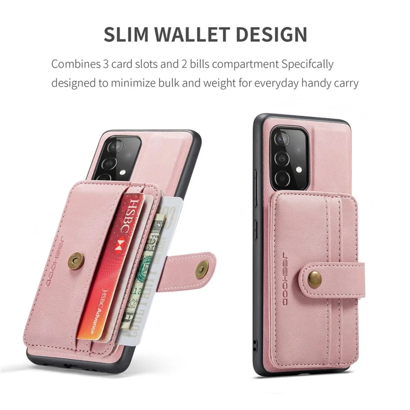 JEEHOOD for Samsung Galaxy A53 5G Detachable 2-in-1 Wallet Design RFID Blocking Leather Coated TPU Phone Case Cover - Pink