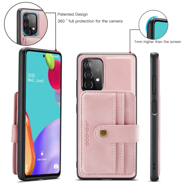 JEEHOOD for Samsung Galaxy A53 5G Detachable 2-in-1 Wallet Design RFID Blocking Leather Coated TPU Phone Case Cover - Pink