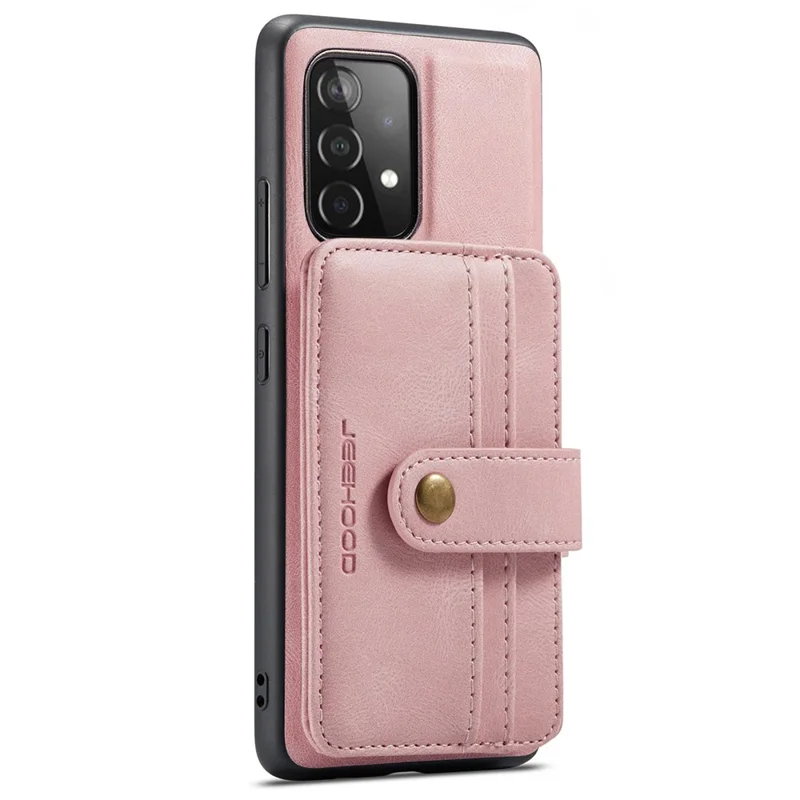 JEEHOOD for Samsung Galaxy A53 5G Detachable 2-in-1 Wallet Design RFID Blocking Leather Coated TPU Phone Case Cover - Pink