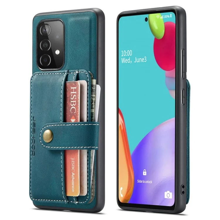 JEEHOOD for Samsung Galaxy A33 5G Leather Coated TPU Cover Anti-fall Detachable 2-in-1 Wallet Function RFID Blocking Phone Case Cover - Blue