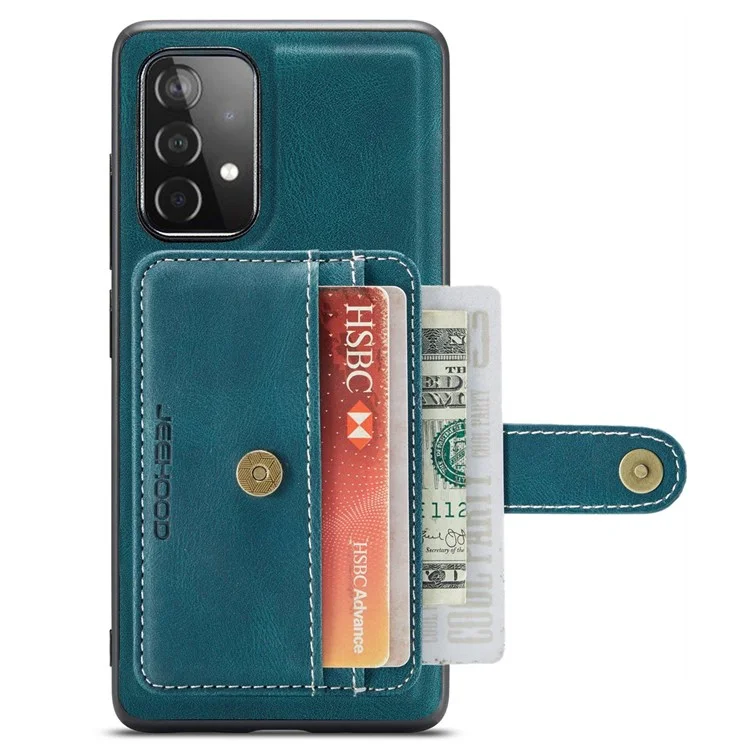 JEEHOOD for Samsung Galaxy A33 5G Leather Coated TPU Cover Anti-fall Detachable 2-in-1 Wallet Function RFID Blocking Phone Case Cover - Blue