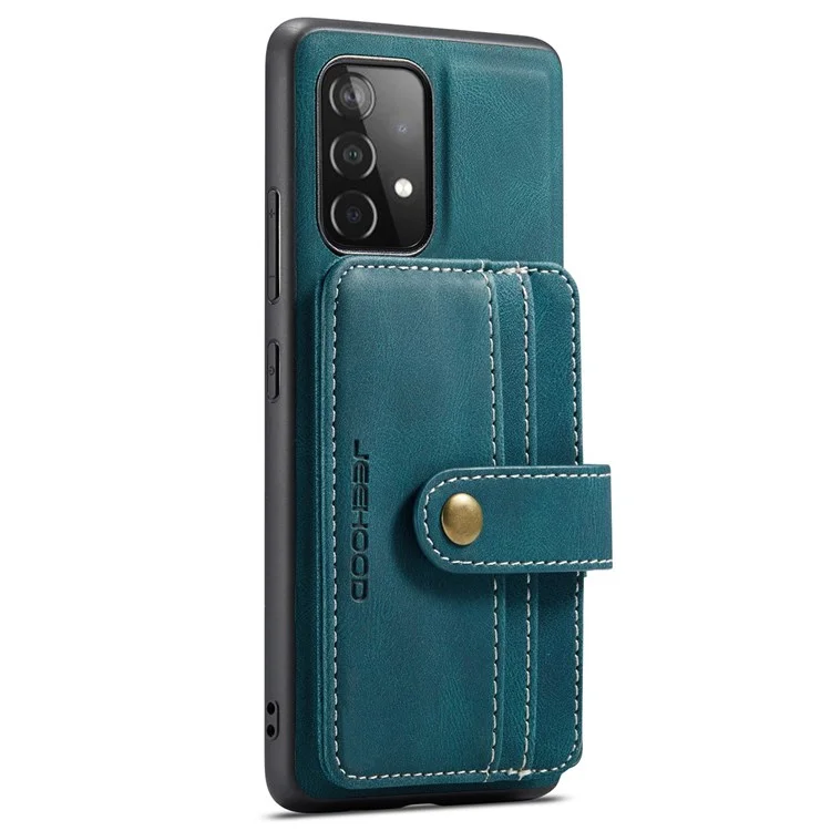 JEEHOOD for Samsung Galaxy A33 5G Leather Coated TPU Cover Anti-fall Detachable 2-in-1 Wallet Function RFID Blocking Phone Case Cover - Blue