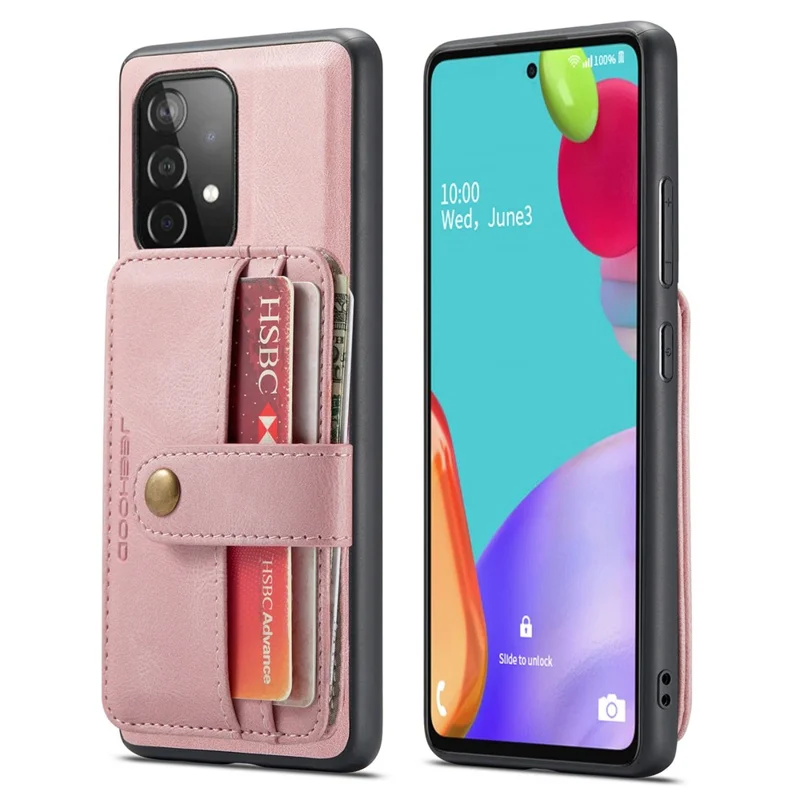 JEEHOOD for Samsung Galaxy A33 5G Leather Coated TPU Cover Anti-fall Detachable 2-in-1 Wallet Function RFID Blocking Phone Case Cover - Pink