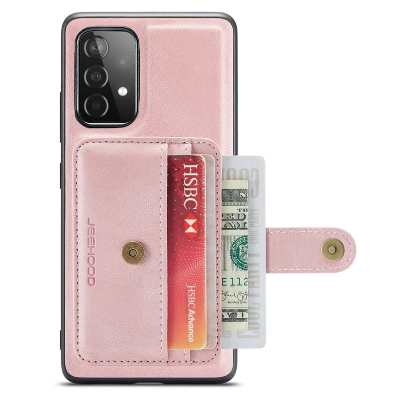JEEHOOD for Samsung Galaxy A33 5G Leather Coated TPU Cover Anti-fall Detachable 2-in-1 Wallet Function RFID Blocking Phone Case Cover - Pink