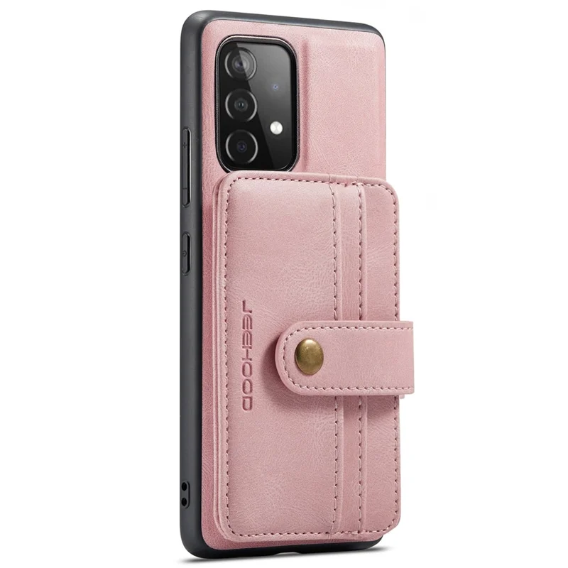 JEEHOOD for Samsung Galaxy A33 5G Leather Coated TPU Cover Anti-fall Detachable 2-in-1 Wallet Function RFID Blocking Phone Case Cover - Pink