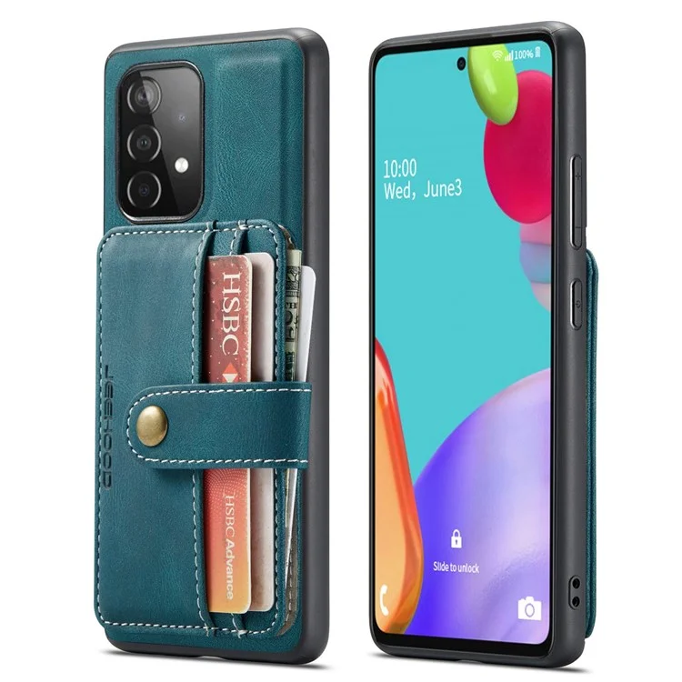 Jeeohe Für Samsung Galaxy A72 4G/5G Wear-resistant Lederbeschichtete Tpu-abdeckung Anti-drop Abtrennbare Brieftasche Rfid-blockierung Telefonhülle - Blau