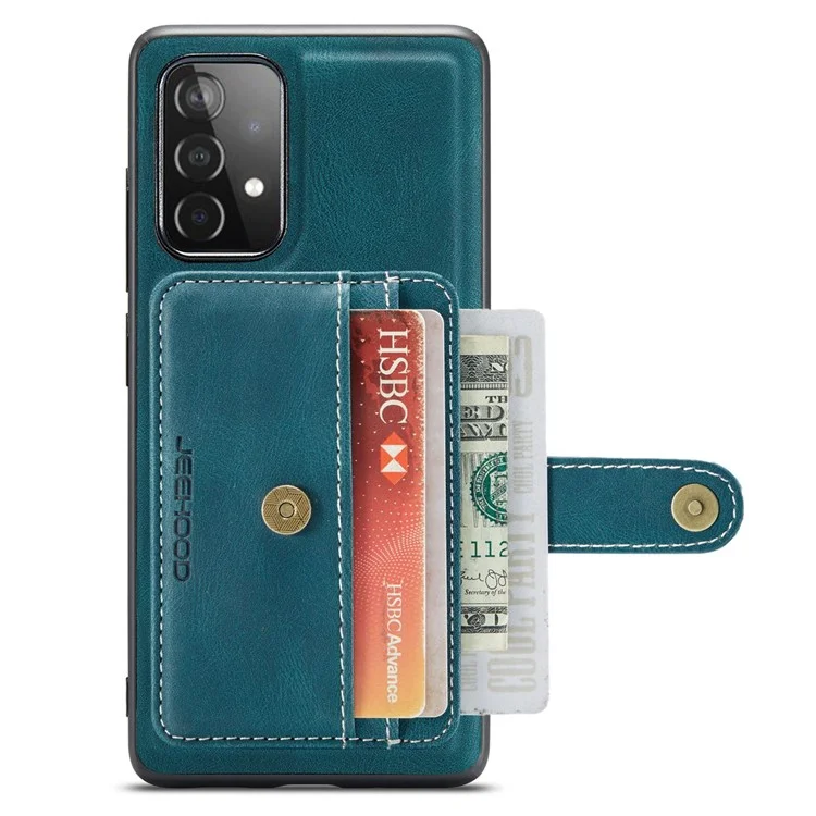 Jeeohe Für Samsung Galaxy A72 4G/5G Wear-resistant Lederbeschichtete Tpu-abdeckung Anti-drop Abtrennbare Brieftasche Rfid-blockierung Telefonhülle - Blau
