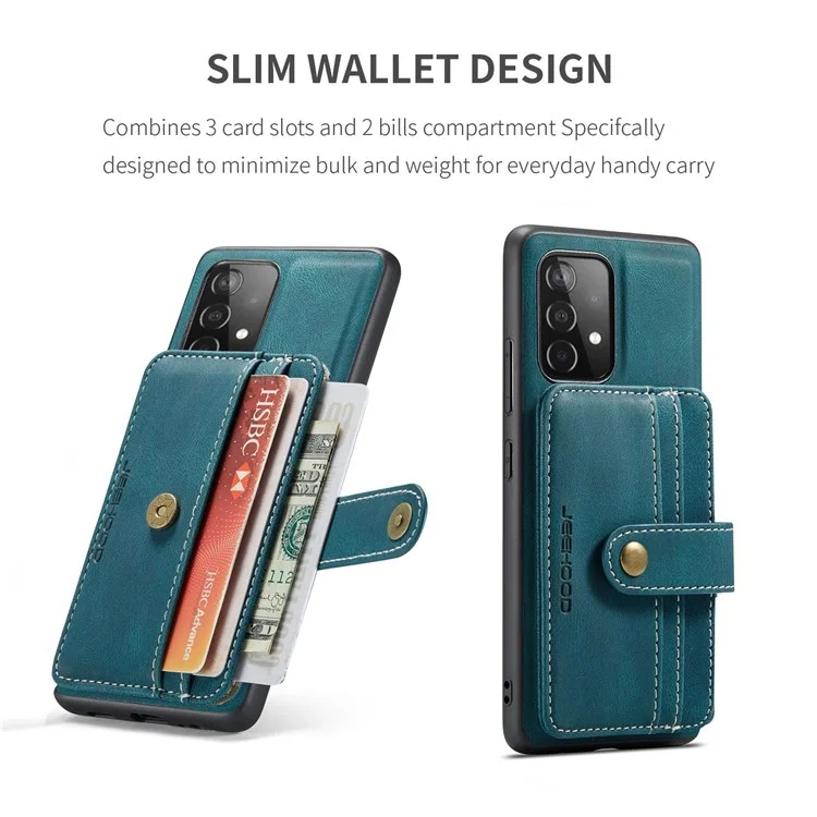 Jeeohe Für Samsung Galaxy A72 4G/5G Wear-resistant Lederbeschichtete Tpu-abdeckung Anti-drop Abtrennbare Brieftasche Rfid-blockierung Telefonhülle - Blau