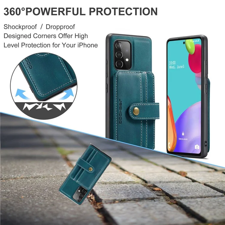 Jeeohe Für Samsung Galaxy A72 4G/5G Wear-resistant Lederbeschichtete Tpu-abdeckung Anti-drop Abtrennbare Brieftasche Rfid-blockierung Telefonhülle - Blau