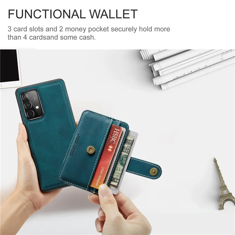 Jeeohe Für Samsung Galaxy A72 4G/5G Wear-resistant Lederbeschichtete Tpu-abdeckung Anti-drop Abtrennbare Brieftasche Rfid-blockierung Telefonhülle - Blau