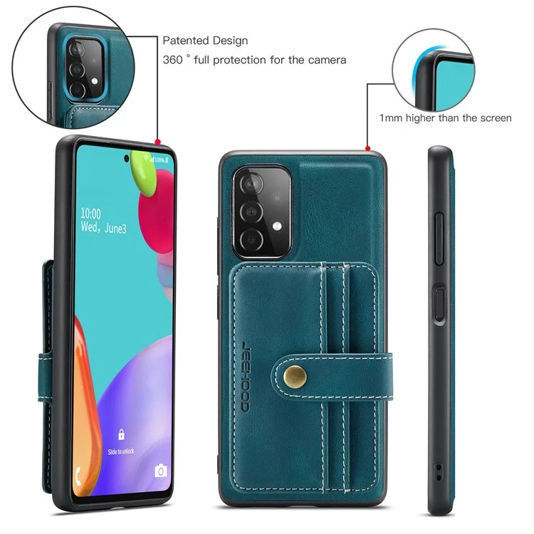 Jeeohe Für Samsung Galaxy A72 4G/5G Wear-resistant Lederbeschichtete Tpu-abdeckung Anti-drop Abtrennbare Brieftasche Rfid-blockierung Telefonhülle - Blau